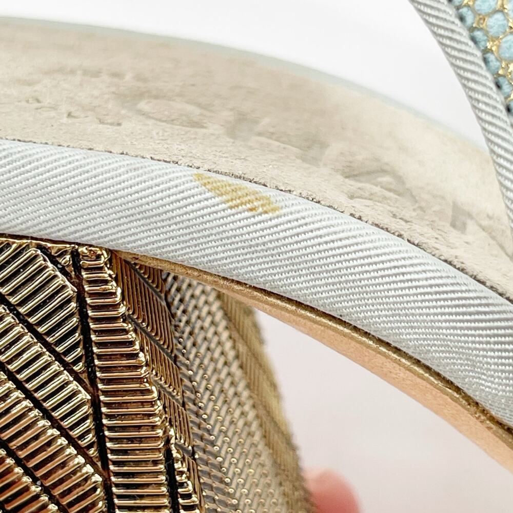 Chanel Cruise 2013 Metallic Gold Teal Satin Camellia Flower Slingback Heels 36C - Picture 10 of 13